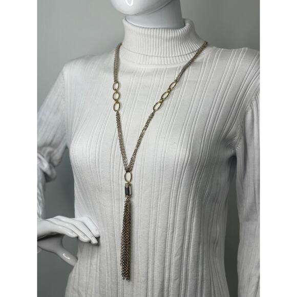 Chico's gold tone necklace long mixed metals silver gold costume jewelry trendy - Picture 3 of 10